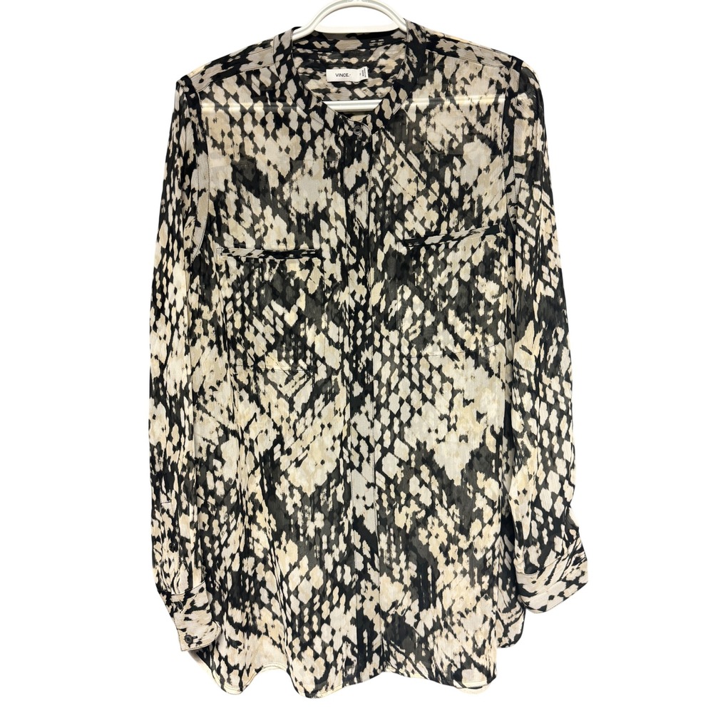 Vince Silk Basketweave Long Sleeve Button Up Shirt Blouse Women 12‎ Minimalist